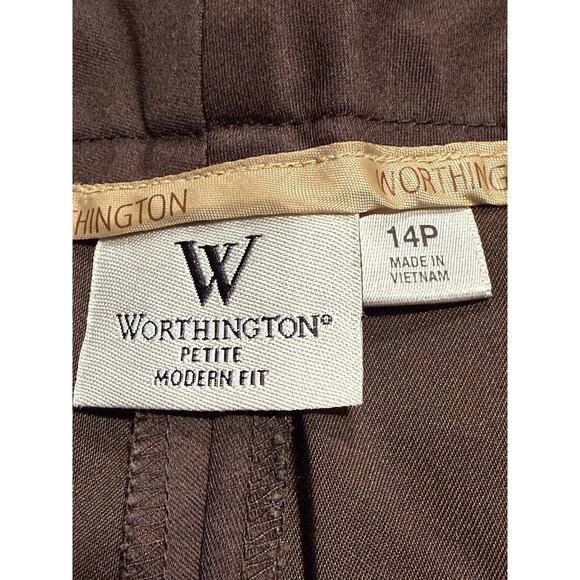 Worthington Modern Fit Dress Pants Cropped Capri Womens 14 Petite Taupe Brown - Picture 2 of 9